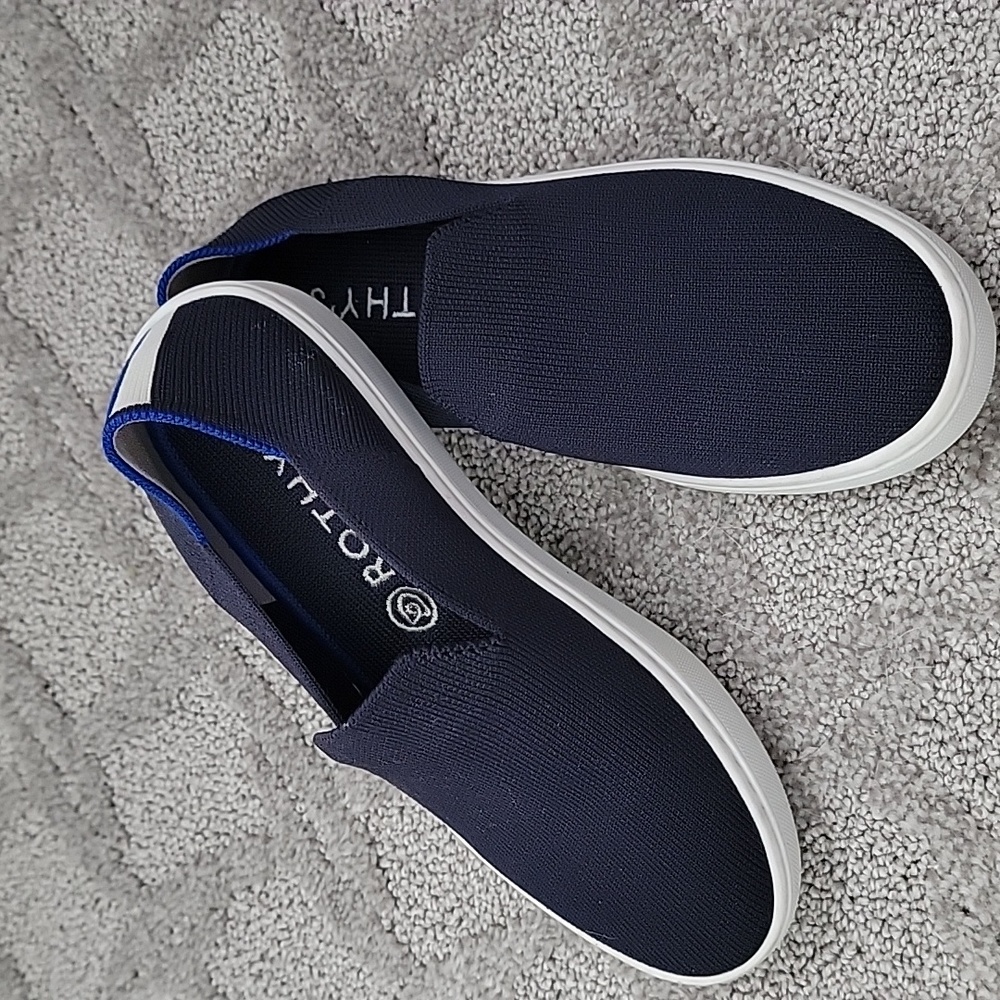 Rothy's Navy Knit Slip-On Sneakers with White Sole